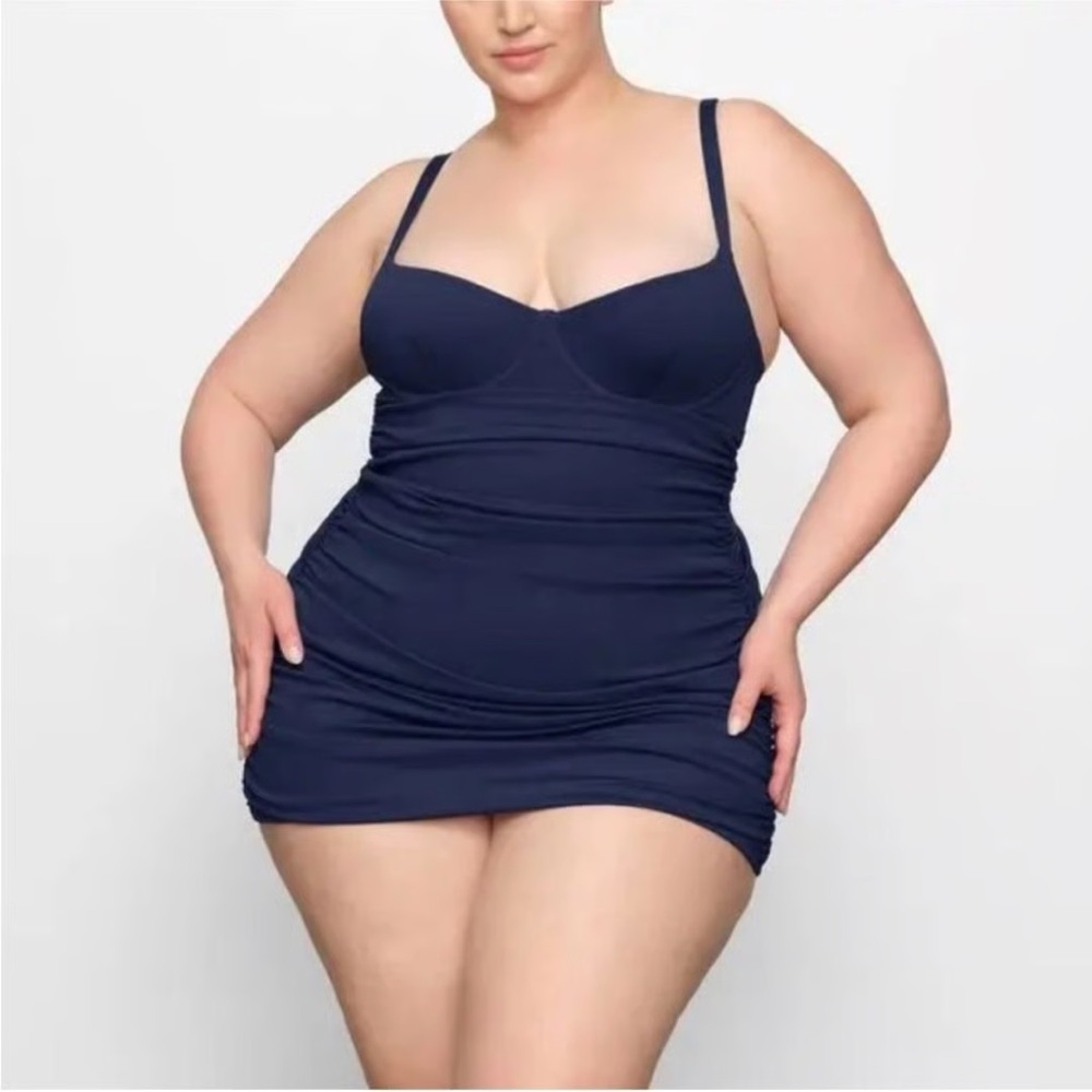 NWT SKIMS Midnight Navy Blue Sculpting One Piece Ruched Swimsuit 4X $128